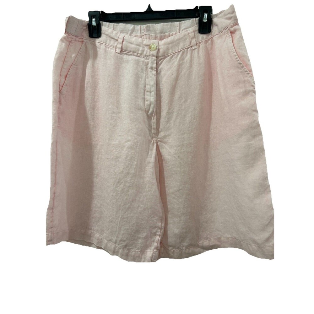 Caslon Womens Large Bermuda Shorts 100 % Linen Zipper Pockets Loose Fit